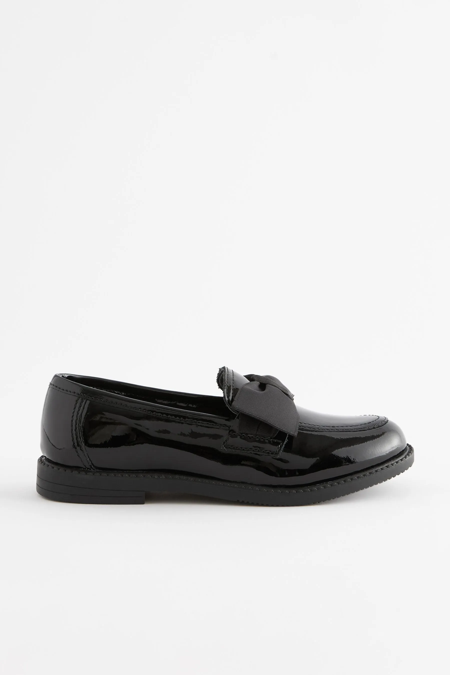 Charol negro - Mocasines escolares de cuero con lazo